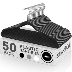 SMARTOR Plastic Hangers 50 Pack, Heavy Duty Plastic Hangers for Clothes - Non-Velvet Slim Hangers with 360° Swivel Hook & Clothes Thin Hanger - Durable Coat Hangars, Space Saving Hanger - Black