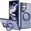 Compatible with Samsung Galaxy S22 & S23 Ultra Case with 360Rotatable Magnetic Ring Stand Compatible with Mag-Safe Military Protection Shockproof Translucent Phone Case,Blue