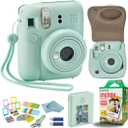 Fujifilm Instant Mini 12 Camera + Accessory Bundle & Custom Case + Fuji Instant (20 Shots) Designer Mini Photo Album (60 Pockets) (Mint Green)