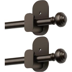 KAMANINA 2 Pack Curtain Rods No Drilling for Windows 16 to 30 Inches, 5/8 Inch Diameter Telescoping Drapery Rods with Adhesive Brackets, Bronze