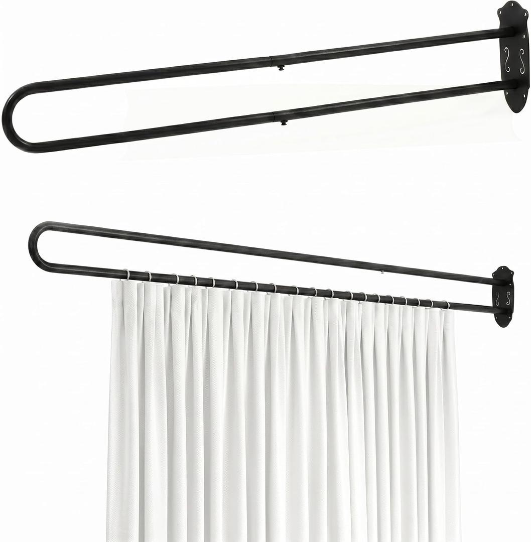 Zonon 6.56ft U Shape Room Divider Rod, Wall Mounted Privacy Partition Rod