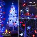 4th of July Decor Lights, Red White Blue Lights Battery Operated 100LED Patriotic Star String Lights 51FT 8Mode Waterproof for Indoor Outdoor 4th of July Independence Day Memorial Day Decor