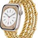 AIRSPO Gold Beaded Bracelets Compatible for Apple Watch Band 38mm 40mm 41mm 42mm 44mm 45mm 46mm Women, Fashion Handmade Dressy iPhone Watch Bands Stainless Steel Beads Elastic Strap for iWatch Series 11 10 9 SE 8 7 6 5 4 3 2 1  (38mm/40mm/41mm-S(5.3"-6.2"))