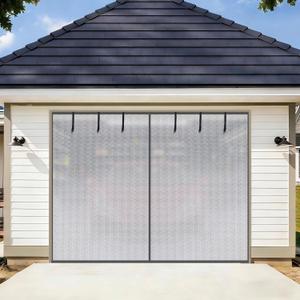 HBlife Privacy Garage Door Screen for 1 Car Garage, 8x7FT Heavy Duty Magnetic Garage Screen Door Mesh, Hands Free Retractable Garage Net Screen with 6 Roll Up Starps and 26 Magnets, Silver Grey