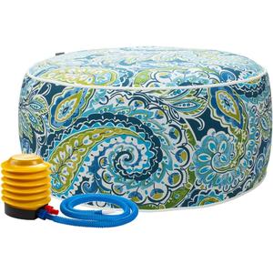 Magpie Fabrics Indoor/Outdoor Inflatable Stool Ottoman Pouf, Water Repellent Round Footrest Footstool with Foot Pump D20 xH9, Portable for Patio Garden Camping or Home, Paisley Lapis Green Magpie Fabrics Indoor/Outdoor Inflatable Stool Ottoman Pouf, Water Repellent Round Footrest Footstool with Foot Pump D20 xH9, Portable for Patio Garden Camping or Home, Paisley Lapis Green