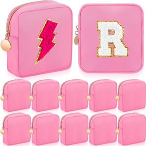 Kacctyen 12 Pcs Mini Makeup Bag Nylon Small Pouch for Purse Mini Square Nylon Pouch with Zipper Small Cosmetic Travel Makeup Bag Purse Organizer for Women(Pink Color,Regular)