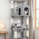 Globlazer Cat Tree Tower with Scratching Post for Indoor Cats, 53inch Tall Plush Multi-Level Cat Climbing Tower Condo House with Large Hammock, Spacious Cat Cave, Padded Top Perch Bed, F53, Light Gray