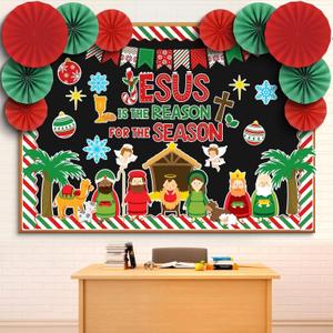 Eersida Spring Easter Bulletin Board Decorations with Paper Fans 3D Christian Classroom Bulletin Board St Patricks Day Flower Bunny Cutouts School VBS Library Church Window Wall Decor(Nativity)