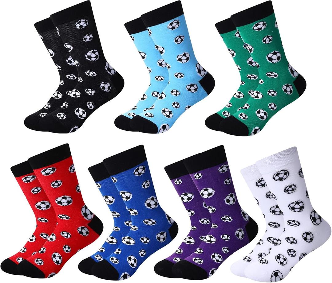 HooLing 7 Pair Novelty Football Soccer Socks for Kid Football Casual Sock Crew Sport Gift for 7-10 Boy (Soccer)