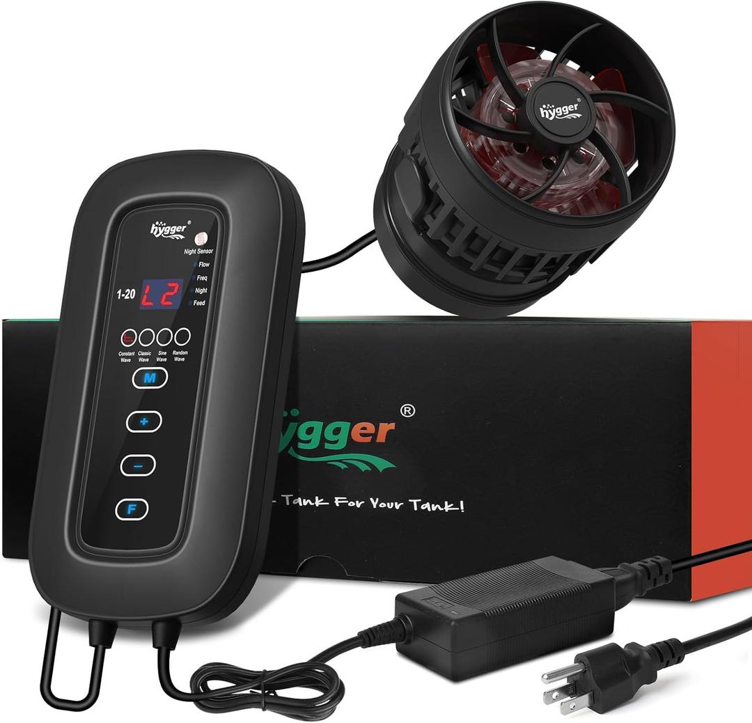 hygger DC Powerful Wave Maker For Aquarium, Quiet Aquarium Circulation Water Pump Adjustable Flow Freq, 4 Waves/Night/Feed Modes, Magnetic Holder Display Controller