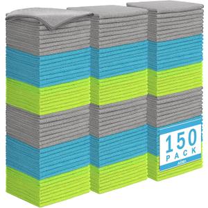 AIDEA Microfiber Cleaning Cloth-150PK, Soft Microfiber Towels for Cars, Absorbent Cleaning Rags, Lint-Free Streak-Free Wash Cloths for House, Kitchen, Window(12in.x12in) (Multi-colored)