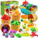 JOYIN Learning Toys Play Food Set for Toddlers, Cutting Food for Preschool Activities, Play Kitchen Accessories, Educational Toys, Color Sorting Set for Boys & Girls, Easter Basket Stuffers