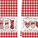 Artoid Mode Red Buffalo Plaid Love Heart Cat Valentine's Kitchen Towels Dish Towels, 18x26 Inch Anniversary Wedding Decoration Cleaning Set of 2