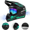 Youth Kids Dirt Bike Motocross Helmet (Goggles Gloves Face Mask) 4PCS Set, DOT Approved Boys Girls Full Face Motorcycle Helmets, ATV BMX MX Mountain Bike Off Road Kid Helmet (Green, M)