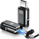 USB C Magnetic Adapter 240W, (2 Pack) Magnetic USB C Adapter 24 Pin Straight with USBC 4 40Gbps 8K 60Hz Video for iPhone 15/16 Series, Thunderbolt 3/4, MacBook Pro/Air and More Type C Devices