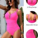 Womens One Piece Swimsuits Tummy Control- Slimming U Ring Bathing Suit Full Coverage Swimwear 2025 (L)