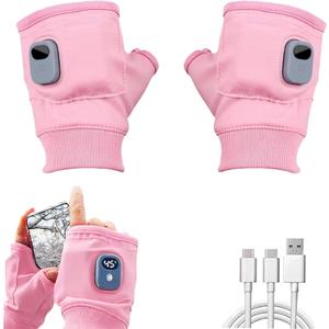 Rechargeable Heated Gloves for Women, Portable Heating Gloves with Digital Display, Upgraded Smart Thermostatic Electric Heated Fingerless Glove, Hand Warmer for Outdoor Work, Cycling, Skiing(Pink)