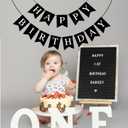 Happy Birthday Banner, Black Happy Birthday Decorations Birthday Sign for Birthday Party Backdrop Decor, Black Happy Birthday Sign Party Hanging Supplies for Girls Boys and Women
