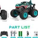 DYODYORC Remote Control Car, 2.4Ghz All Terrain Dinosaur Monster Truck Toys, RC Truck with Music, 3 Lighting Effects, 360 Stunt Capable, 2 Batteries Ready to Run, Toy Gifts for Boys and Girls (Cyan)