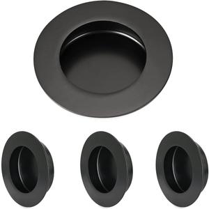 HOMOTEK 4 Pack Round Sliding Closet Door Handles Diameter 2-1/2 in(65mm) Black Flush Pocket Pulls Recessed Bypass Door Handles, Stainless Steel Barn Door Finger Pull Set