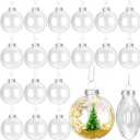 32Pcs Clear Christmas Ornament Ball, 3.15 Inches Transparent Fillable Tree Ornaments with Removable Silver Cap Hanging Cords, Flat Plastic Round Ball for Xmas Holiday Home Party Decor DIY Crafts