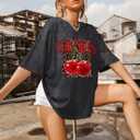 Oversized Cherry Graphic Tees for Women Vintage Leopard Cherry Fruit Shirt Acid Wash Crewneck Streetwear T Shirts Top (Gray, XL)