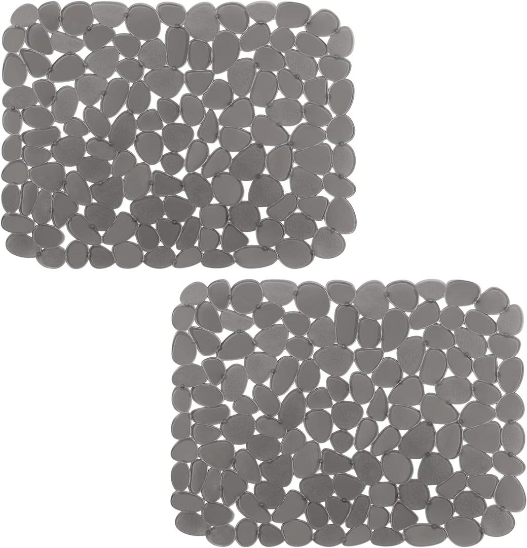 Bligli Pebble Sink Mat for Stainless Steel/Ceramic Sinks, 2 Pack PVC Sink Protectors Mats for Bottom of Kitchen Sink, Dish Drying Mat for Dishes and Glassware, 15.7 x 11.8 inch, Grey (Gray)
