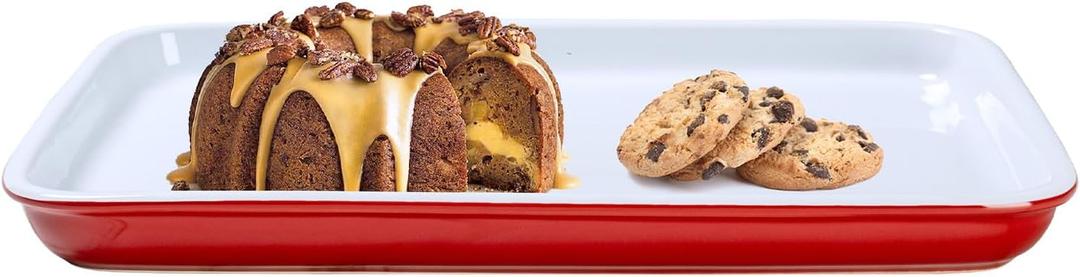 Emeril Lagasse 15.75 IN Large Baking Sheet  Stoneware Cookie Sheet & Baking Tray, Oven Safe Baking Trays for Oven (Red)