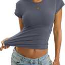 EasyGala Womens Cotton Crop T Shirts Basic Crew Neck Tee Fitted Going Out Tops Summer Cute Gym Workout Clothes 2026 (Gray, L)