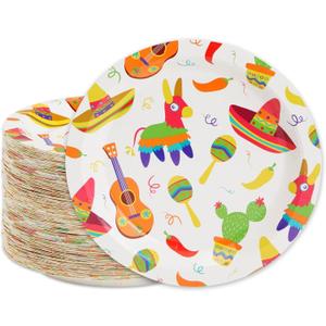 BLUE PANDA 80-Pack Mexican Fiesta Design Paper Plates for Cinco de Mayo Party Decorations (9 in)