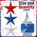 3 Pcs 12'' Patriotic Metal Barn Stars for Outside Wall Decor 3D Hanging American Flag 4th of July Red White and Blue Wall Art 250th Anniversary Country Rustic Farmhouse Art Decor