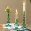 Hewory Glass Candlestick Holders Set: 3PCS Green Candle Holder Taper Candle Holders Bulk, Crystal Ribbed Candle Sticks Holder Decor for Table Centerpiece Wedding Christmas Thanksgiving Dinner