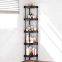 Nieifi Corner Shower Caddy Stand-5 Tier Rustproof Anodized Aluminum Standing Shower Organizer-Shower Caddy Corner-Dual Stability to Anti-Shaking-Height-Adjustable Legs for Uneven Surfaces-Black