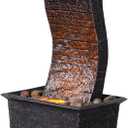 Curved Panel Tabletop Water Fountain LED - Lit - Unique Decorative Waterfall for Indoor/Outdoor Spaces, Home Office Garden Decoration with Ambient Lighting