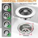 Solid Brass Body 3-in-1 Kitchen Sink Drain Strainer & Stopper, Heavy Duty Pop Up Plug Assembly with 2 Baskets, Anti-Clog Replacement for US Standard 3-1/2 Inch Drains, Rust-Proof Silver