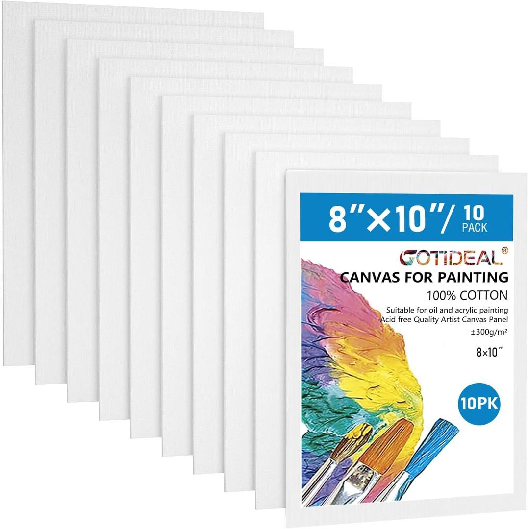 GOTIDEAL Canvas Boards, 8x10 inch Set of 10,Gesso Primed White Blank Canvases for Painting - 100% Cotton Art Supplies Canvas Panel for Acrylic Paint, Pouring, Oil Paint, Watercolor, Gouache