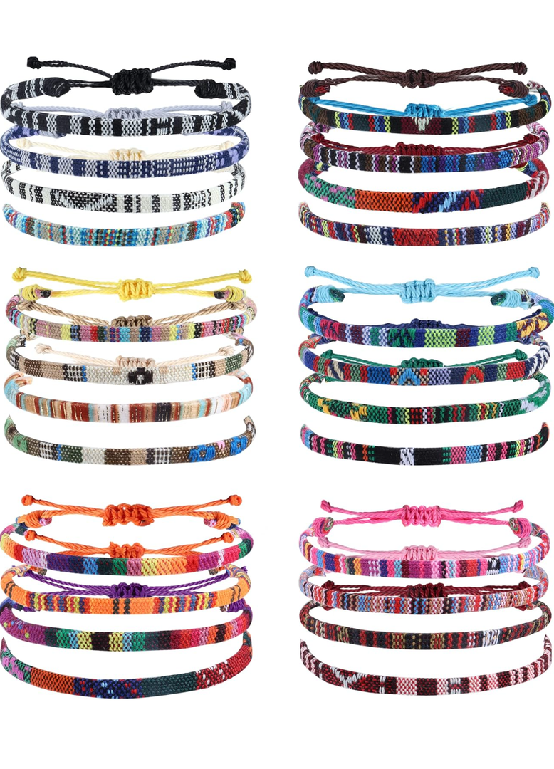 Florideco 24 Pcs Boho Surfer Bracelet Anklet Adjustable Beaded Anklets Handmade Braided Bracelet Colorful Anklet Summer String Rope Ankle Bracelets Waterproof Surfer Beach Bracelet Boho Jewelry for Women Men