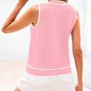 PRETTYGARDEN Vest For Women 2025 Summer Casual Button Down Color Block Sweater Vest Ribbed Knit Tank Tops With Pockets (Pink, L)