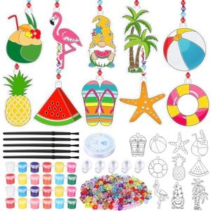 Yaomiao 30 Sets Summer Craft Kit End of Year Student Gifts Hawaiian Beach DIY Sun Catcher Bulk Paint Your Own Window Art Drawing Ornaments for Home Classroom Summer Activities Party Favor