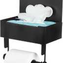 Toilet Paper Roll Holder Wall Mount with Storage,Black Matte Toilet Tissue Holder Free Standing Hidden Flushable Wipes Box,Stainless Steel Bathroom Accessories with Storage