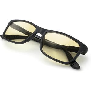 J+S Vision Blue Light Blocking Glasses for Men Women | Computer Gaming Work| Anti Strain Fatigue UV Glare | Medium-Small Fit (Haka Rectangle Black - Heavy Duty Lens (Hd) - Medium Fit)