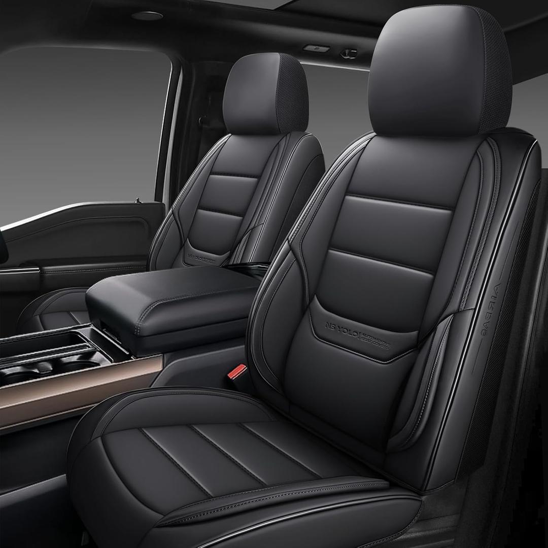 NS YOLO Leather Car Seat Covers Front Pair,Universal Fit for Most Cars,SUVs and Sedans,Waterproof Luxury Leatherette Cushions, 2 Car Seat Protectors (Black, Front Pair-2 Seats(Driver and Passenger))