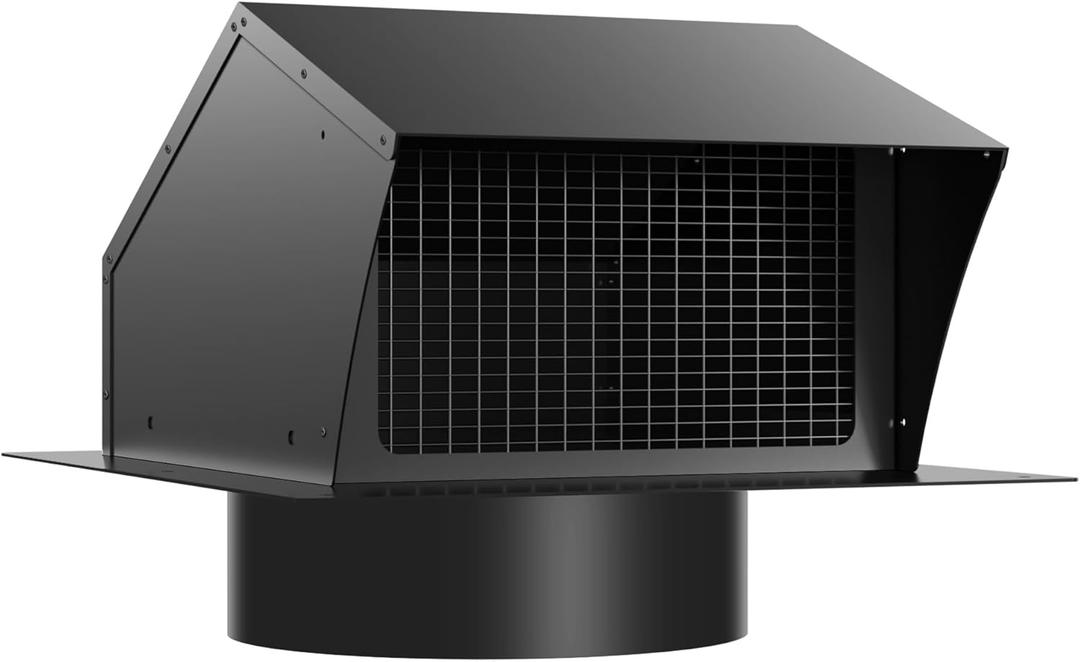 Roof Vent Cap 6 Inch Removable Rooftop Black Exhaust Iron Vent Cap with Damper for Ventilation System