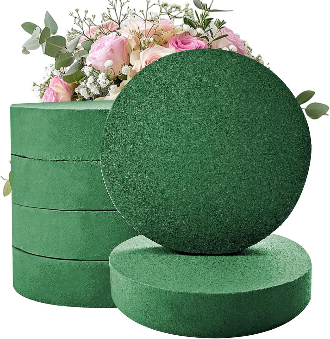 6 Pcs Round Floral Foam Blocks, Plant Flower Foam, Large Dry and Wet Green Flower Foam for Artificial and Fresh Flower Arrangement, Florist Foam for DIY Crafts, Wedding, Party, Home Decor(7.87 Inch)