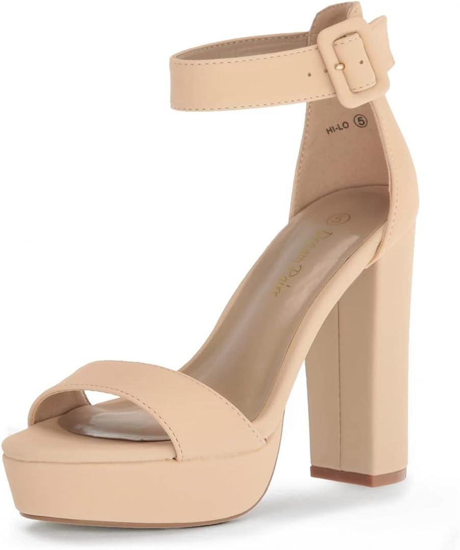 DREAM PAIRS Women's Hi-lo Heeled Sandal (7.5, Nude/Nubuck)