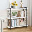 HCHQHS Bookshelf, 3-Tier Industrial Bookcase, Open Book Shelf, Freestanding Horizontal Bookshelves with Metal Frame
