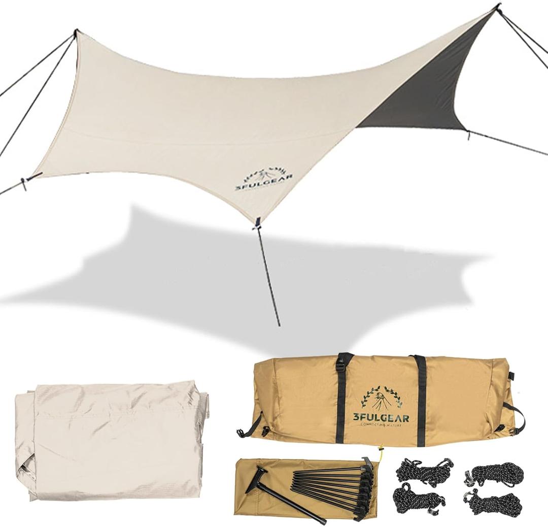 Camping Tarp, 19.7 x 18.4 ft Waterproof 210D Oxford Cloth Camping Canopy with Poles, Anti-UV UPF50+ Lightweight Tent Tarps Shelter Car Awning for Outdoor, Picnic, Hammock, Backpacking