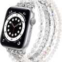 MOFREE Beaded Bracelet Compatible with Apple Watch Band 42mm/44mm/45mm/49mm/46mm Series 10/9/8/7/SE/6/5/4/3/2/1 Women Fashion Handmade Elastic Stretch Strap for iWatch Bands Replacement (White)