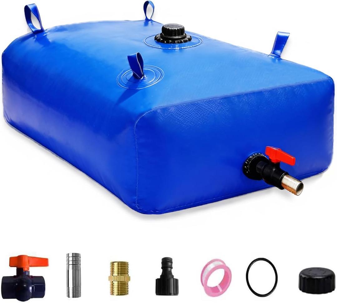 1400 L/370 Gal Water Bladder Tank, Foldable Portable Water Storage Container, Emergency Water Bag for RV, Truck Bed, Fire Prevention, Drought Resistance, Blue