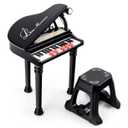 31 Keys Kids Piano Keyboard Toy Toddler Musical Instrument with Stool & Microphone Black